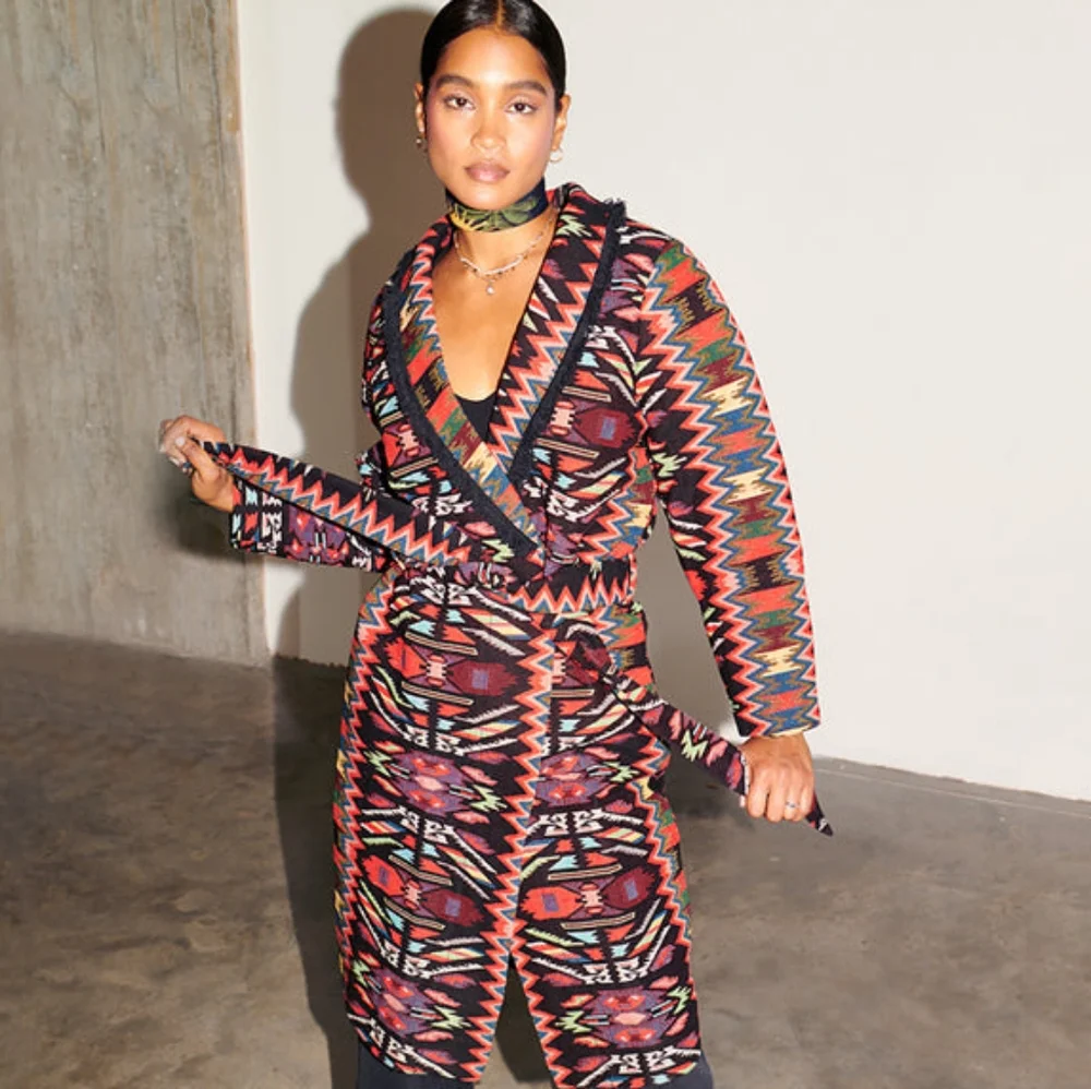 NEVER FULLY DRESSED 🏷️NWT Bright Native Tribal Ikat Embroidry Blanket Coat XL - Picture 4 of 14